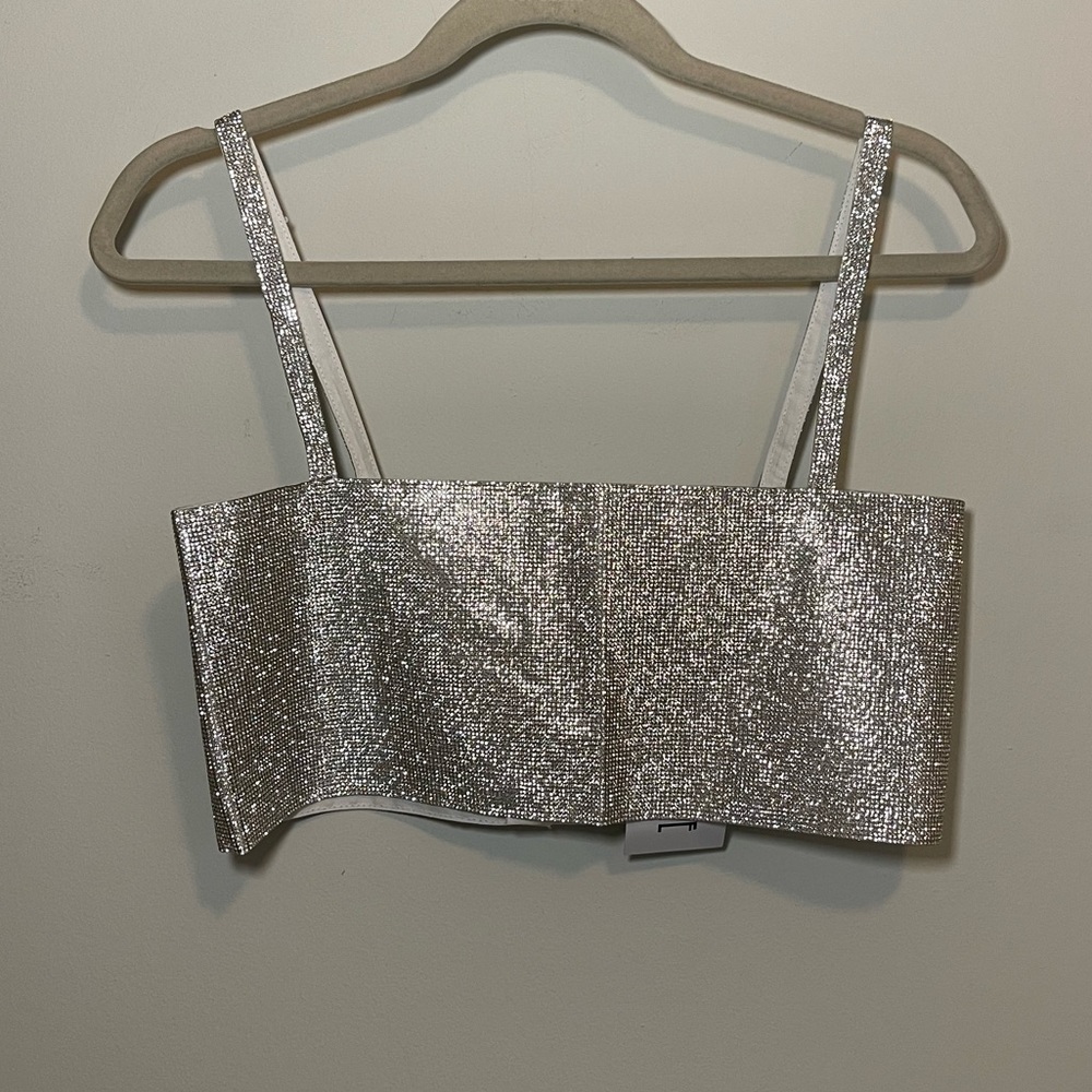 12th Tribe Shira Silver Rhinestone Crop Top